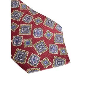 Chaps Ralph Lauren Silk Tie Red Blue Medallion Geometric 58x3.75 USA